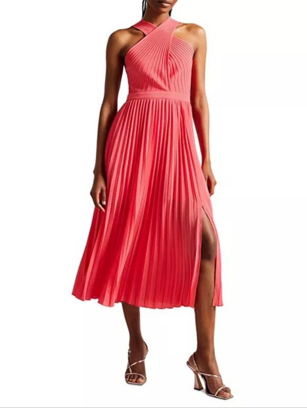 Ted Baker Loueli Cross Front Pleated Midi Dress Size 5/US 12